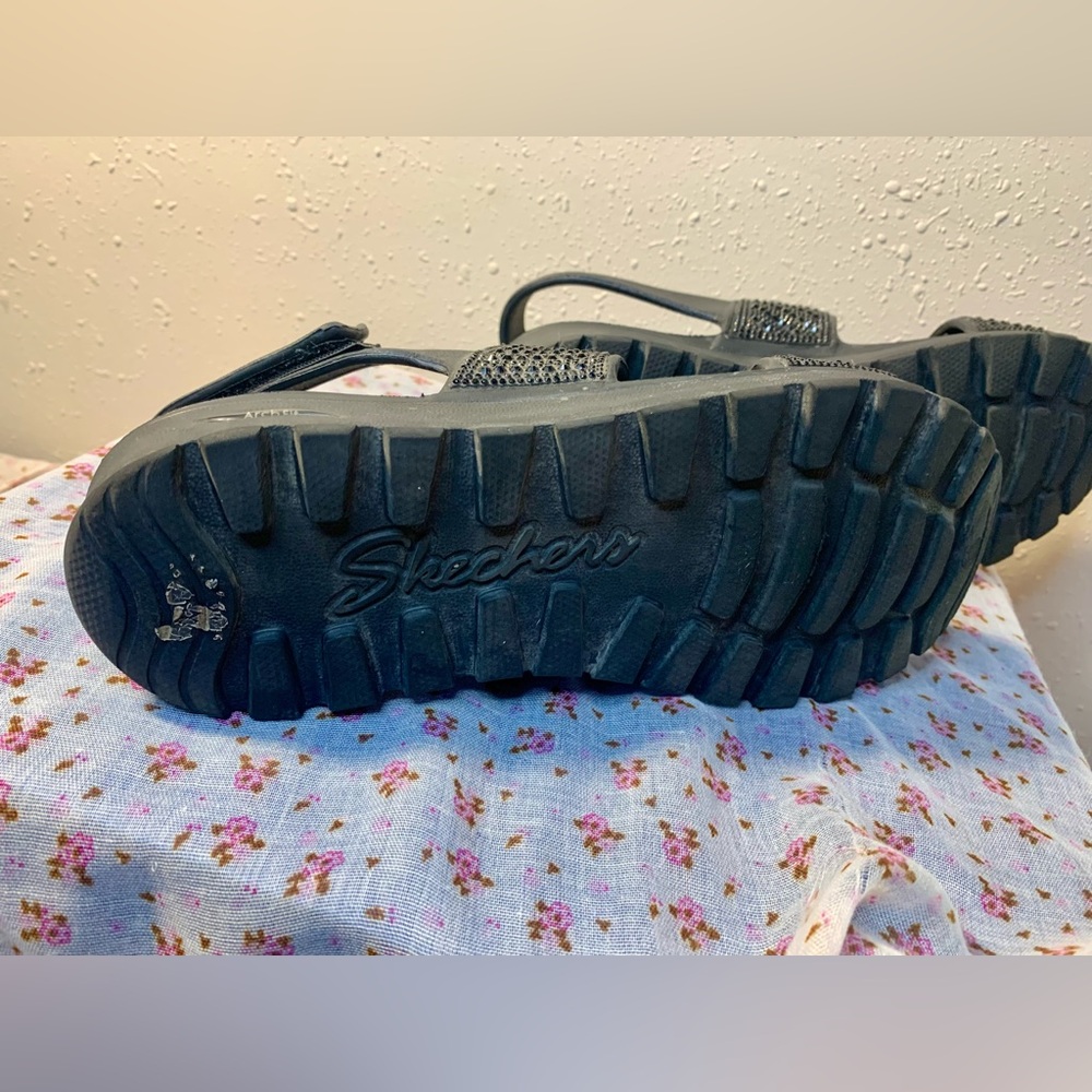 Sketchers Foamies Arch Fit Black Rhinestone Sandals - Picture 11 of 12